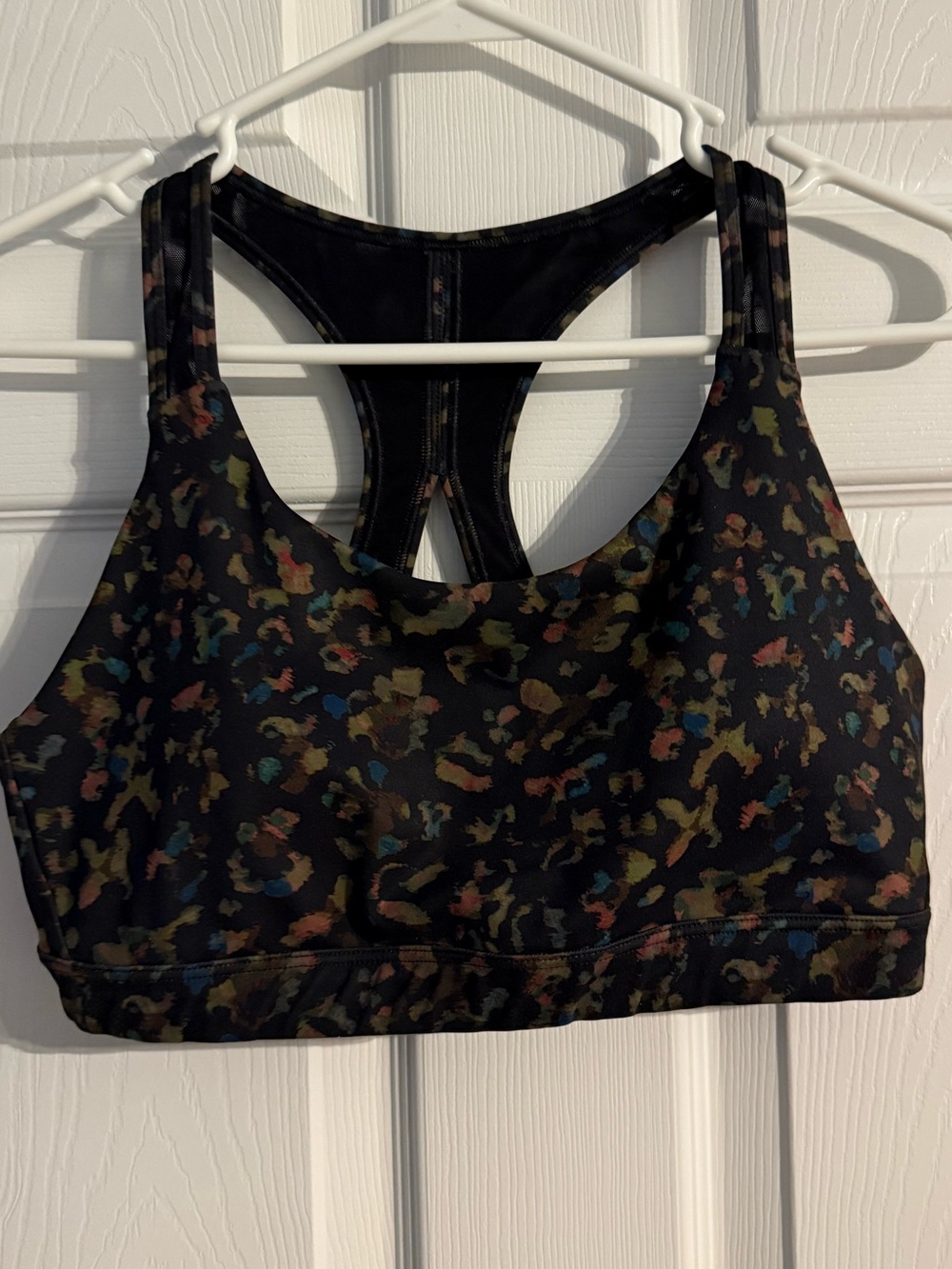 Athleta Black Multicolor Abstract Racerback Sports Bra Size Medium